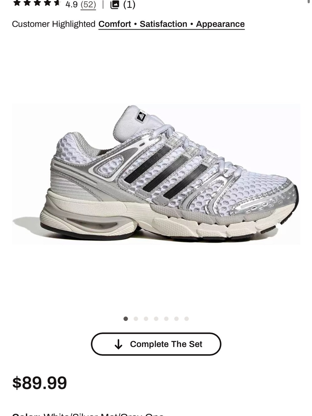 adidas White Silver Mesh Running Shoes